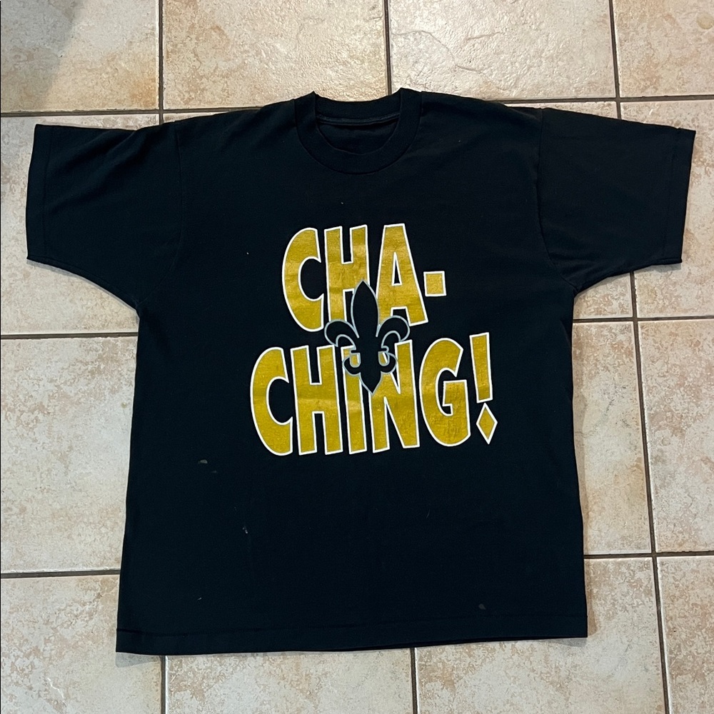 VTG New Orleans Saints Single Stitch T-Shirt Football 'Cha-Ching!'‎ Black, Sz L